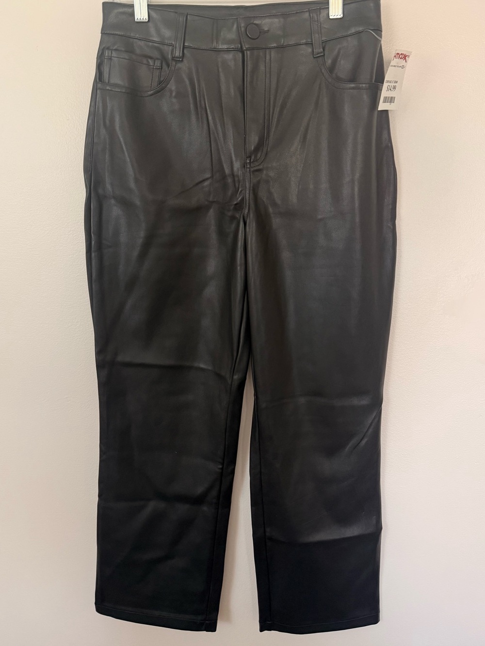 Black Faux Leather Straight-Leg Pants